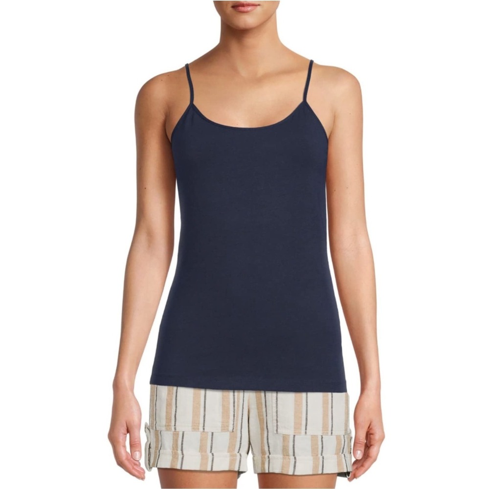 Time and Tru Women's Dark Navy Adjustable Strap Cami Tank Top Size S Cotton